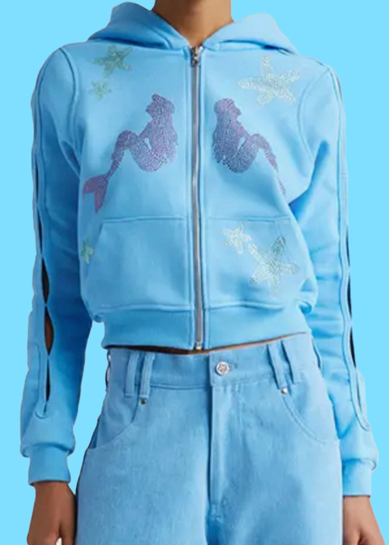 Archive Sale / Mermaid Rhinestone Hoodie - Blue